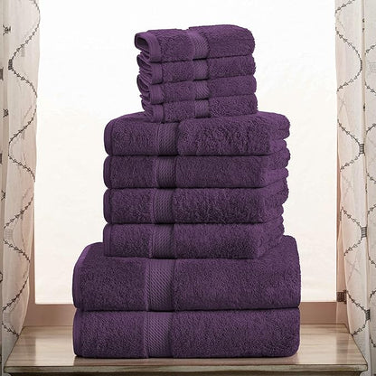 SUPERIOR Egyptian Cotton Pile 10 Piece Towel Set, Includes 2 Bath, 4 Hand