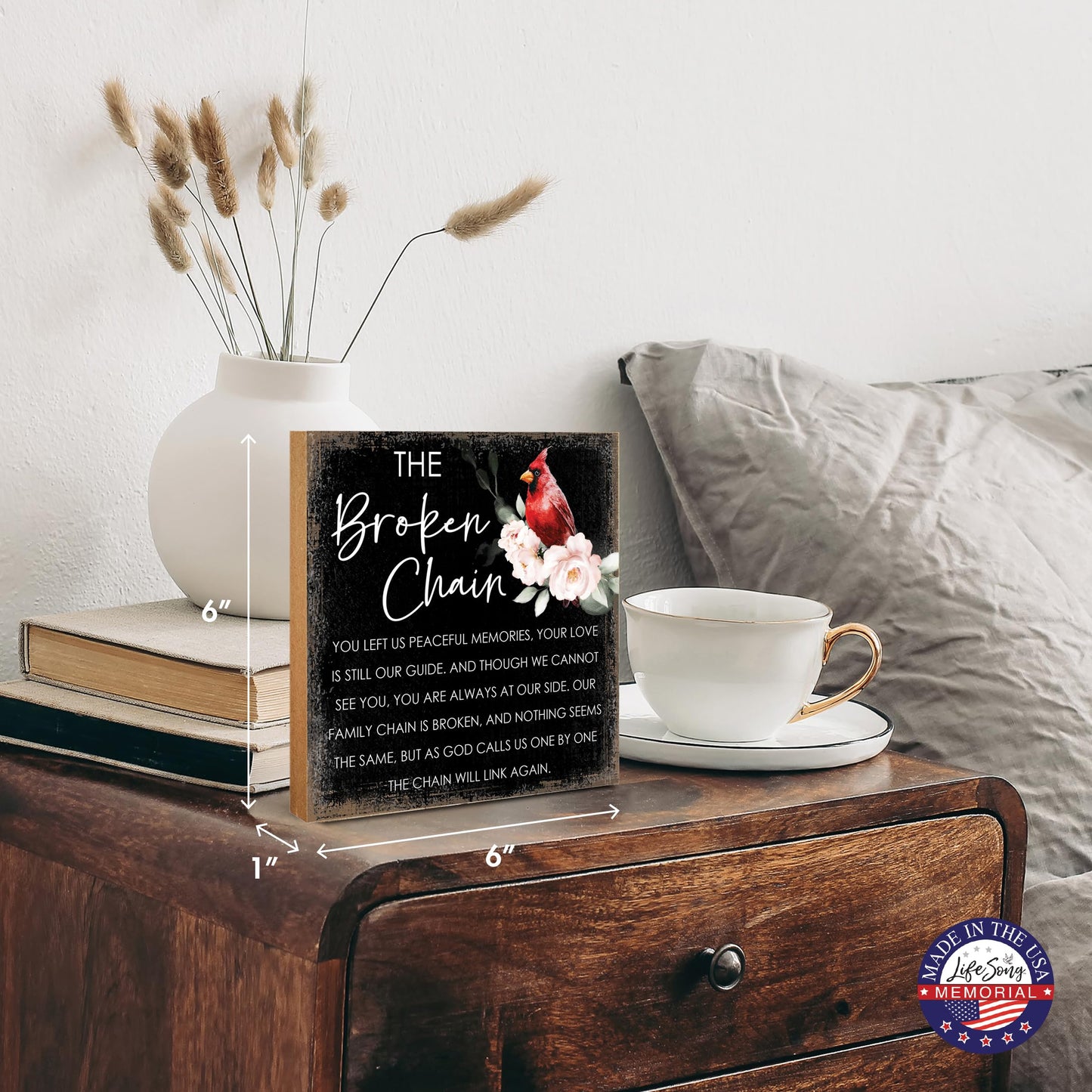 LifeSong Milestones Wooden Memorial Shelf Décor & Tabletop Signs | Loving Memory Gifts | Handcrafted Keepsakes (The Broken Chain (Black))