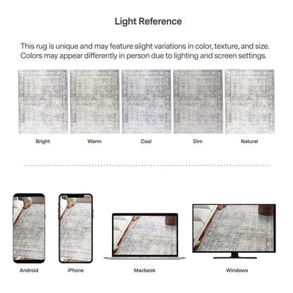 ReaLife Rugs Machine Washable Area Rug Runner - Living Room Bedroom Bathroom Kitchen Entryway Office - Padded Low Pile Stain Resistant Premium - Boho Farmhouse Vintage - Noor - Silver Ivory 2'6" x 6'