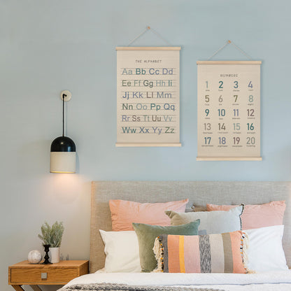 HRQKO Alphabet Numbers Poster Hanger Frame Set of 2, Nursery Wall Decor, Boho ABC Poster Wall Art with Wooden Frames, Alphabet Banner Wall Hanging Decor for Boy Toddler Room Playroom, 16x24 inch