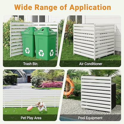 CJF Outdoor Privacy Screens, 42" H x 38" W Metal Air Conditioner Fence Panels, Pool Equipment Enclosure, Trash Can Screens Fence Kit for Outside Backyard Patio(Withe/3-Panel)
