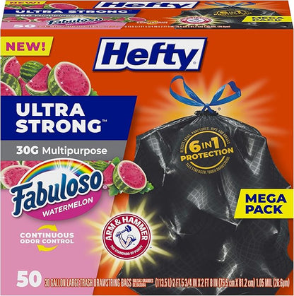 Hefty Ultra Strong 30 Gallon Trash Bags, Large Trash Bags, Break Resistant