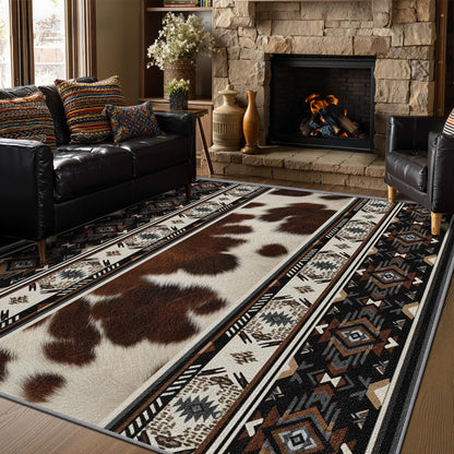 SherAvant Western Rug - 4x6 Rug, Cowhide Aztec Cabin Rustic Area Rugs, Native American Low Pile Stain Resistant Floor Carpets House Decor (Grey/Brown/Black)