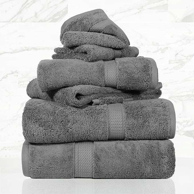 SUPERIOR Egyptian Cotton Pile 6 Piece Towel Set, Includes 2 Bath, 2 Hand