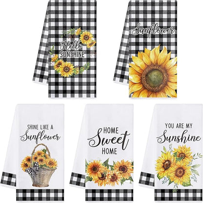 R HORSE 5Pcs Sunflower Kitchen Towels Decorative Set, Summer Flower Dishcloth