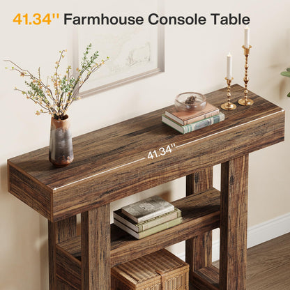 Tribesigns 41.34-Inch Farmhouse Console Table, 2-Tier Narrow Sofa Table Behind The Couch, Entryway Furniture with Storage Shelves for Hallway Foyer Living Room, Rustic Brown