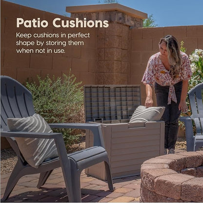 IRIS USA 35-Gallon Outdoor Deck Delivery Storage Box, Lockable & UV-Protected, Weather-Resistant Patio Storage for Cushions, Garden Tools & Packages, Waterproof Resin, Durable & Stylish Design - Beige