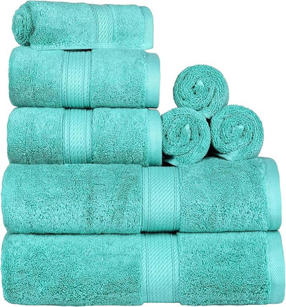 SUPERIOR Egyptian Cotton Pile 8 Piece Towel Set, Includes 2 Bath, 2 Hand