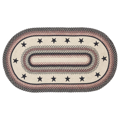 VHC Brands Colonial Star Rug with PVC Pad, Jute Blend, Oval, Tan Black Red, 27x48 inches