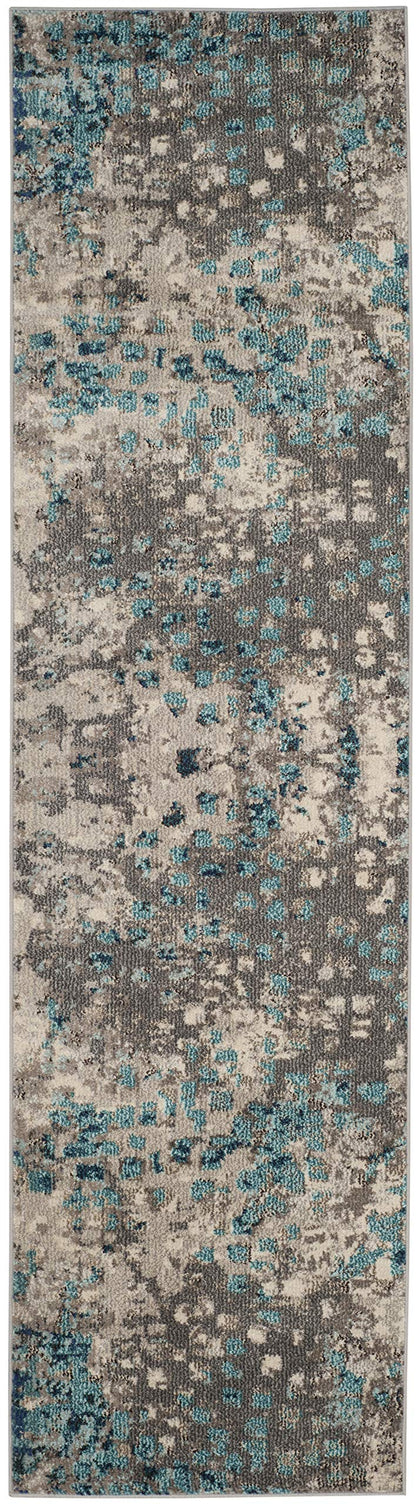 SAFAVIEH Monaco Collection Runner Rug - 2'2" x 8', Grey & Light Blue, Boho Chic Abstract Watercolor Design, Non-Shedding & Easy Care, Ideal for High Traffic Areas in Living Room, Bedroom (MNC225E)