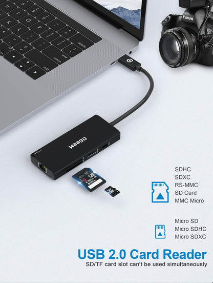 QGeeM USB C Hub Ethernet,9 in 1 USB Type C Hub HDMI Multi-Port Converter Adapter,100W Pd, USB 3.0,SD/TF Card Reader,Compatible for MacBook Pro Air Ipad HP Dell Lenovo Chromebook etc.