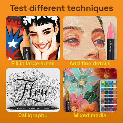 ARTISTRO 36 Acrylic Paint Markers - Paint Pens for Drawing, Brush + Fine Tips - For Fabric, Rock, Glass, Wood, DIY - Art & Craft Supplies for Adults, Teens, Kids - Teacher Appreciation Gift