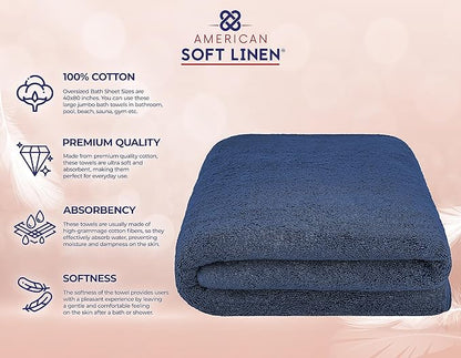 American Soft Linen 100% Cotton 600 GSM Turkish 40x80 Oversized Bath Towel Sheet