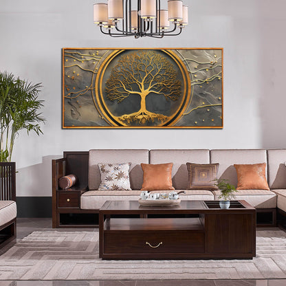 Tree Pictures Wall Art for Living Room - Gold Modern Wall Decor Office - Wooden Framed Wall Art Size 29" x 59"