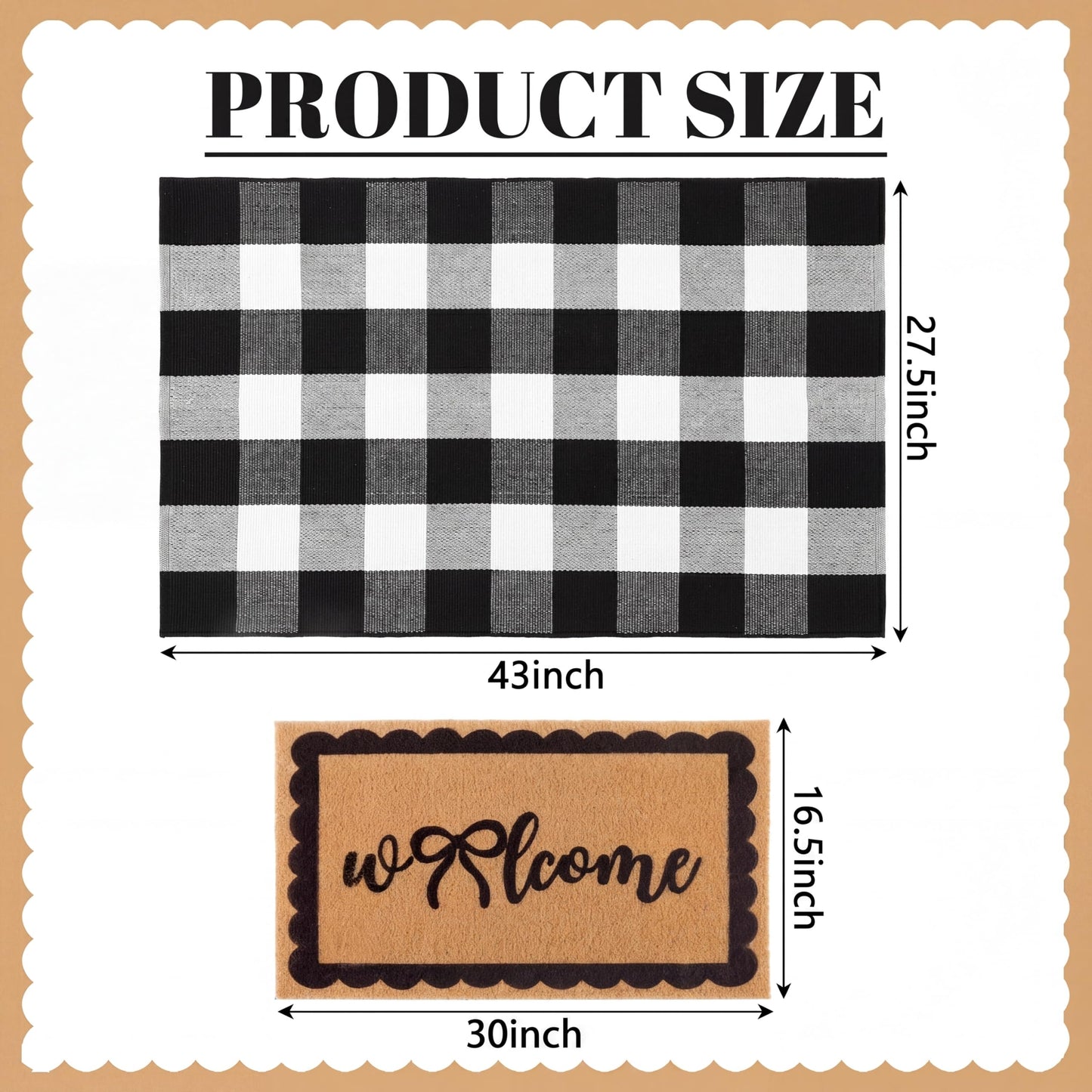 Klyyo Clyro 2 Pcs Bow Welcome Front Door Mats Combo Set Coco Coir Welcome Doormat 27.5''x43'' Layered Buffalo Black White Striped Rug Extra Thick Nonslip Backing for Outdoor Porch Entryway Decor