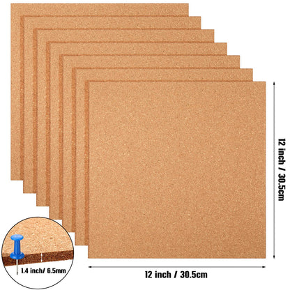 Crtiin 24 Pcs Cork Board Tiles Bulletin Boards 12"x12" 1/4" Thick Square Natural Cork Sheets with Self Adhesive Backing Brown Corkboards for Wall School Office Home DIY Supplies