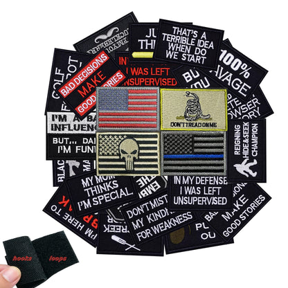 YLY Tactical Morale Embroidered Patch - 24pcs Military Funny Slogan Hook and Loop Patches for Cap,Bag,Backpack,Vest,Hat,Helmet,Gear,Uniforms