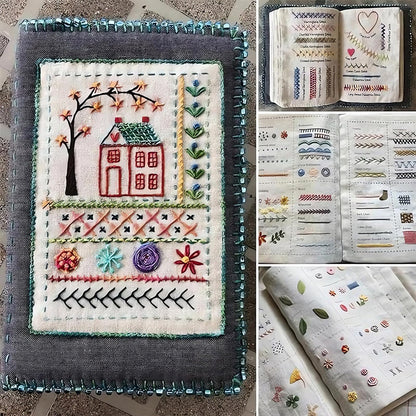 Nichalous Embroidery Stitch Book Kits, Portable All Scenario Embroidery Stitch Book with Fabric Pages, Perfect for Beginners and Craft Lovers, Unique Handmade Gift (A)