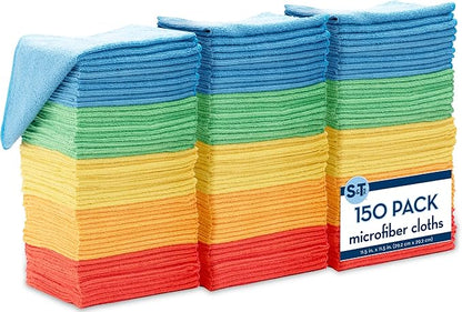 S&T INC. 150 Pack Microfiber Cleaning Cloth, Bulk Towels
