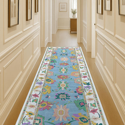 Fame Living Colorful Oushak Runner Rug, Modern Runners, Turkish, Eclectic, Floral, Pastel, Washable, Small Throw Rugs, Short Runner for Entryway, Laundry, Foyer, Bedroom, Kitchen, Bathroom, 2'5"x6'5"