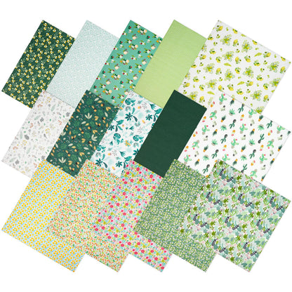 Fat Quarter Cotton Fabric Bundle 15Pcs 20x20 Inch Premium Cotton Quilting Fabric, Pre-Cut Quilt Squares for DIY Sewing, Quilting, Crafting, Patchwork & Home Decor Projects(Green)