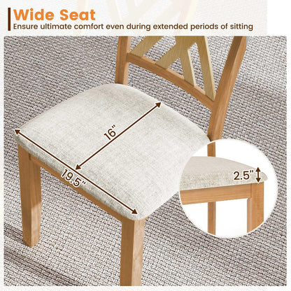 Giantex Wooden Dining Chairs Set of 2, Linen Fabric Upholstered Kitchen Chair w/Rubber Wood Frame, Wide Padded Seat, Curved Cross Back, Farmhouse Side Chairs for Dining Living Room Restaurant