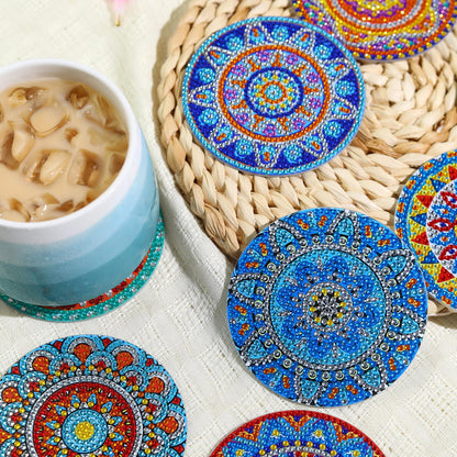 8 PCS Mandala Diamond Art Coasters Kits, Boho Diamond Painting Coasters with Holder Set of 8, DIY Drink Coasters Art Crafts Supplies for Adults Cup Mat for Home Decor House Warming Gifts 3.9inch