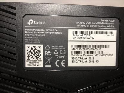 TP-Link Archer AX20 AX1800 Smart Dual-Band Wi-Fi 6 Router (Renewed)