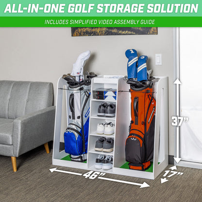GoSports Premium Wooden Golf Bag Organizer and Storage Rack - Choose Your Style
