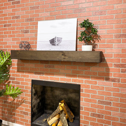 Fireplace Mantel, Rustic, Shelf, Floating Mantle, Real Wood, Beam, URBANDI (Dark Brown, 60Lx6Hx8D)