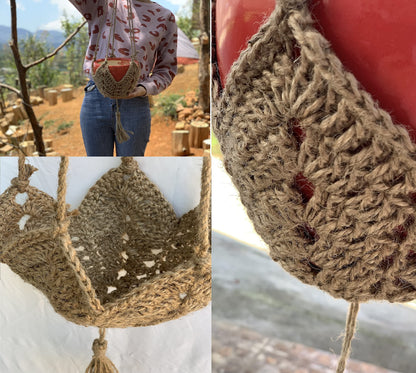 Jute Crochet 30 inch Long Indoor Plant Hanger for 3-inch to 12-inch Pots, Star Hanging Planter Macrame Plant Holder Rope plant Hanger Wall Planter Boho Home Decor Indoor Hook Wall Hanging 1 pack