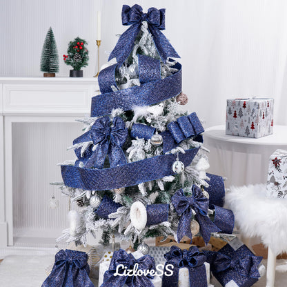 LIZLOVESS Navy Blue Christmas Ribbon 4" Glitter Mesh Wired Ribbon for Christmas Tree Blue Diamond Honeycomb Ribbon for Gift Wrapping, Crafts, Wreath Supplies, Garland, Tree Topper Bows - 10 Yards