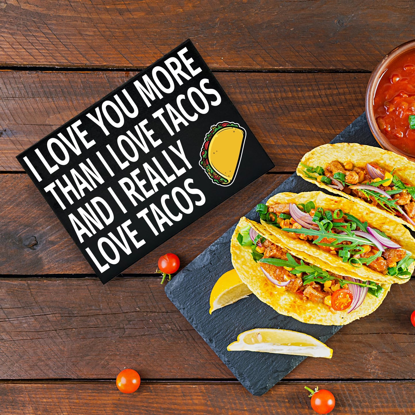 JennyGems Tacos Sign, I Love You More Than I Love Tacos Wooden Sign, Funny Taco Gifts, Shelf Decor and Wall Hanging