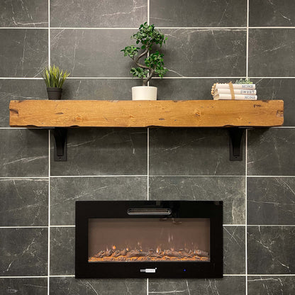 Urbandi Fireplace Mantel, Distressed, Rustic, Floating Shelf, Modern, Real Wood. (48Lx6Hx8D, Brown)