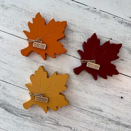 Fall Leaf Shelf Sitter, Chunky Wooden Autumn Decor for Tiered Tray Displays, Rustic Harvest Tabletop Accent Thanksgiving Mantel Decoration (Yellow)