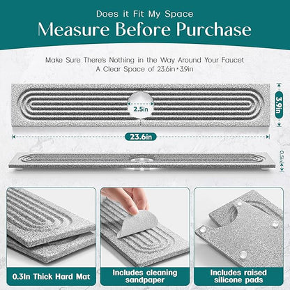 Stone Kitchen Sink Faucet Mat, Premium Upgraded Diatomite Drying Stone Mat &
