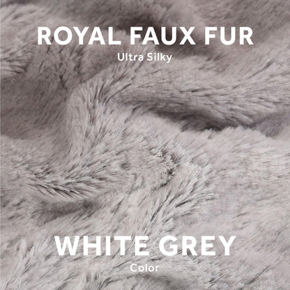 Sunbeam Electric Throw Royal Faux Fur Heated Blanket, 4 Heat Settings, 4-Hour Auto Shut-Off, Fast Heating, Rich and Ultra Silky, White/Grey Color, 50" x 60"