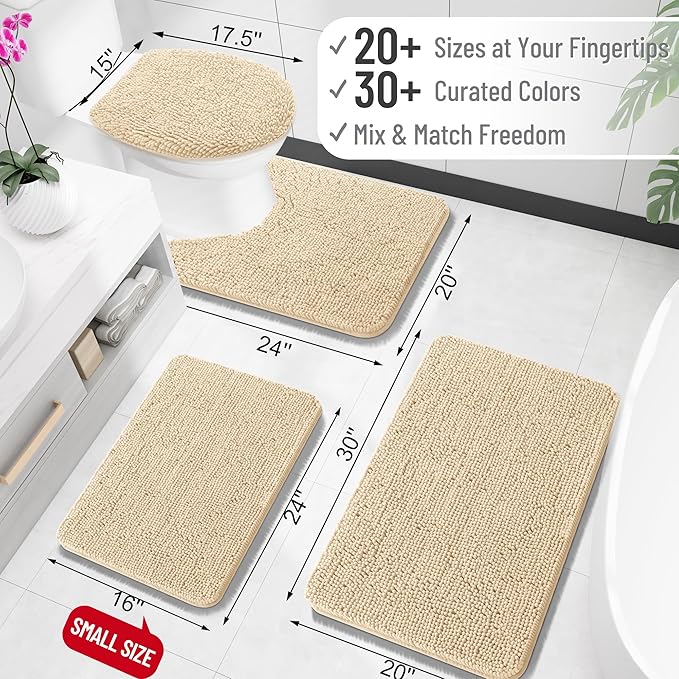 OLANLY Small Bathroom Rugs 24x16, Extra Soft Absorbent Chenille Bath Rugs, Rubber Backing Quick Dry, Machine Washable Bath Mats for Bathroom Floor, Tub and Shower, Home Decor Accessories, Beige