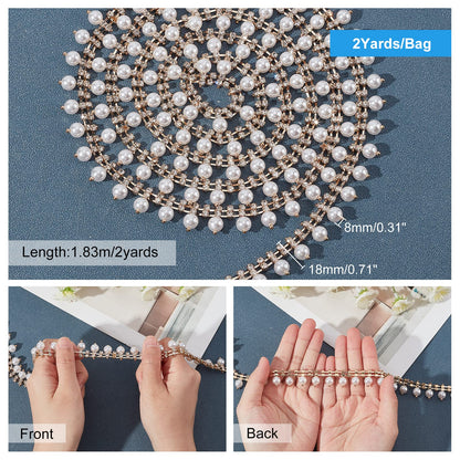 AHANDMAKER 2 Yard Rhinestone Fringe Trim, Gold Tassel Rhinestone Chain Sew on Edging Pearl Beaded Applique Chain for Home Decor Wedding Bouquets Dress Embellishment Costume DIY Jewelry Craft Projects
