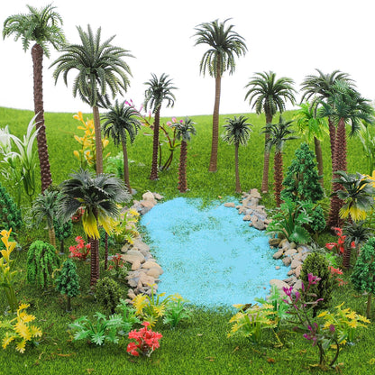 Sureio 130 Pcs Diorama Supplies Kit Include 121 Miniature Trees 1.2-7.48 Inch Mini Mixed Model Plastic Fake Architecture 9 Bags Scenery Basing Material Kit for Model Train Railroad Scenery DIY Craft