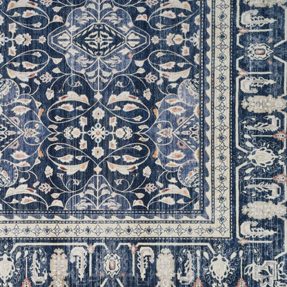 Jainmy Dark Blue Round Rugs 6ft for Living Room, Washable Non Slip Low Pile 6 Feet Circle Rug for Dining Room Kitchen, Boho Moroccan Floral Trellis 6x6 Round Carpet for Bedroom Home Office