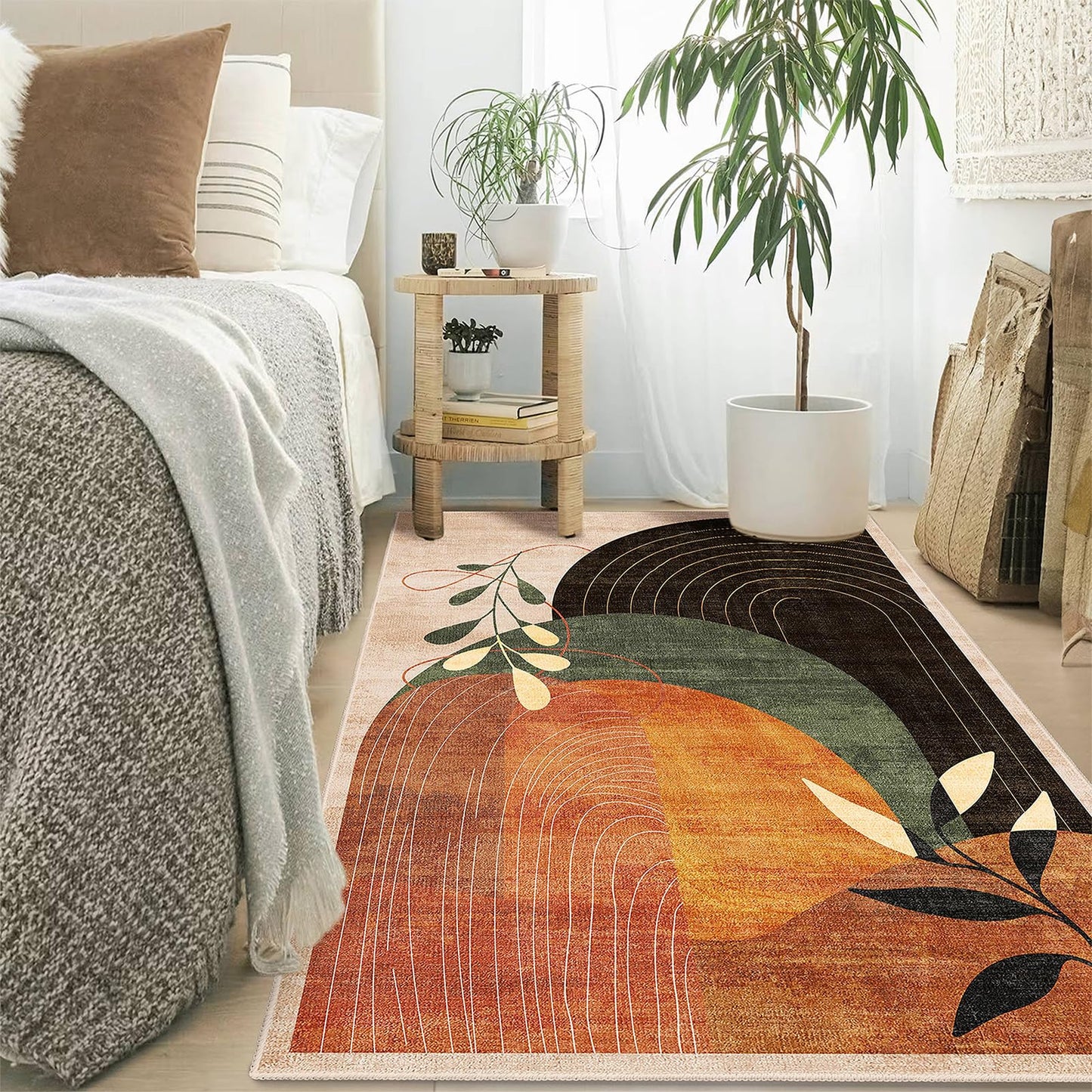 MUJOO 3x5 Washable Rugs Boho Area Rug Low Pile Non Slip Mid Century Modern
