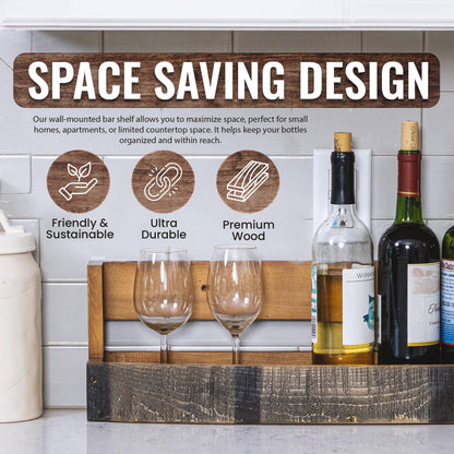 Liquor Bottle Display Shelf – Whiskey Barrel Bar Shelf for Whiskey, Wine & Bourbon – Rustic Wall-Mounted Wooden Shelves, Countertop Rack, Stylish & Space-Saving Small Liquor Cabinet for Enthusiasts