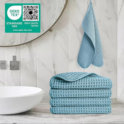 POLYTE 430 GSM Microfiber Lint Free Washcloth Face Towel, 13 x 13 in, 4 Pack