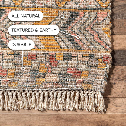 Nuloom Hermina Multicolor/Ivory, 3' x 5', Handmade, Jute, Tribal, Tasseled, Soft and Textured, High Traffic, Stain Resistant, Easy Clean, Durable Runner for Bedroom, Living Room, Dining, Foyer