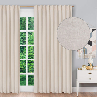 Bedding Craft Natural Taupe Linen Tab Top Curtains – Set of 2, 50x84 Long, Natural Flax Linen Drapes, Window Curtains