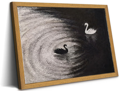Framed Black and White Swan Canvas Wall Art Abstract Lake Swans Wall Decor Picture Modern Minimalist Animal Poster Painting Print for Living Room Children's Room Bedroom Office Home Decoration