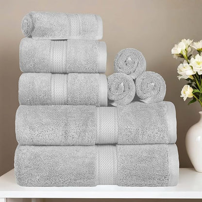SUPERIOR Egyptian Cotton Pile 8 Piece Towel Set, Includes 2 Bath, 2 Hand