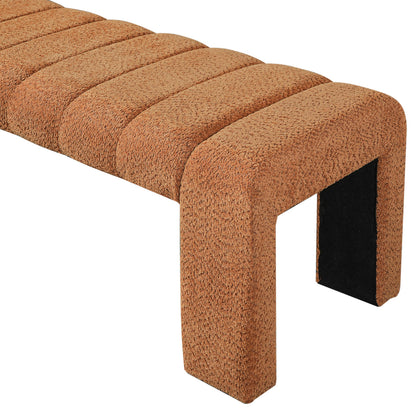 Christopher Knight Home Delan Boucle Upholstered Ottoman Bench, Wooden Entryway Bench, Long Sofa Footstool for Living Room, Bedroom End of Bed Bench, Orange