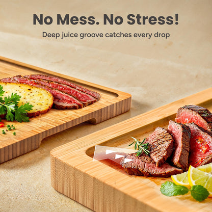SMIRLY Bamboo Cutting Boards for Kitchen - Wood Cutting Board with Handle and Juice Groove - Wooden Chopping Board Set of 3 with Holder